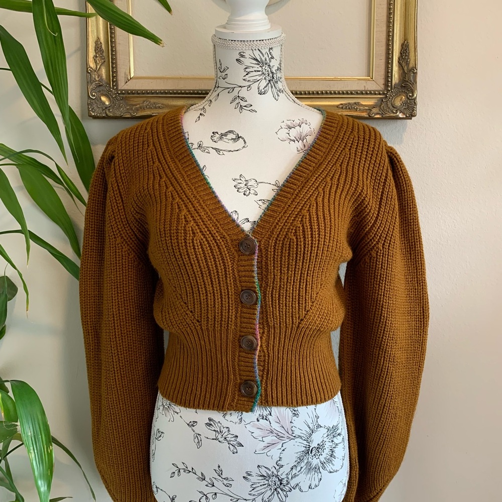 Urban Outfitters Puff Sleeve Brown Cardigan